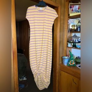 LulaRoe long, yellow, striped dress, size small